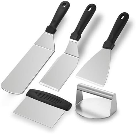 Metal Spatula Set for 5-Griddle Spatula-Griddle Scraper-Burger Press-Stainless by Amafox