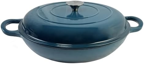 3.5 Quarts Enameled Cast Iron Braiser, Non Stick Enameled Cast Iron Casserole by Kookantage