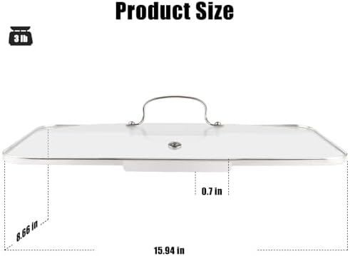 Vayepro Griddle Glass Lid for Lodge 9.5 x 16.75 Inch Cast Iron Rectangular - Image 2