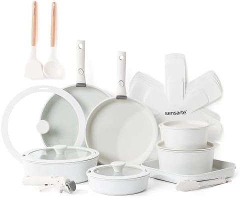 SENSARTE 24 Piece Nonstick Detachable Handle Pots and Pans Set White by SENSARTE