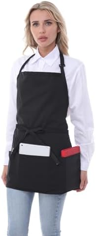 Chef Aprons for Women with 3 Pockets, Kitchen Work Apron for Cooking, Cotton - Image 3