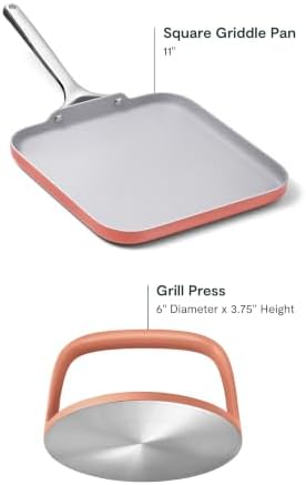 Caraway 11" Non-Stick Square Griddle Pan and 6" Grill Press Duo - Image 2