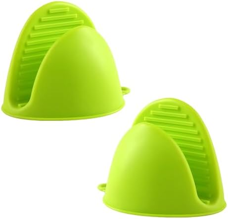 1 Pair Green, Mini Silicone Oven Gloves, Mini Finger Protector Pot Holder by vvmotes
