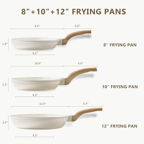 CAROTE 3Pcs Cream White Non Stick Skillet Set, Cream White - Image 2