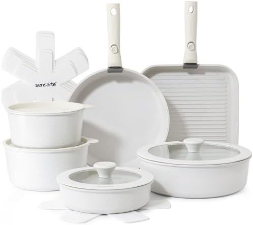 SENSARTE 17 Piece Nonstick Detachable Handle Pots and Pans Set White by SENSARTE