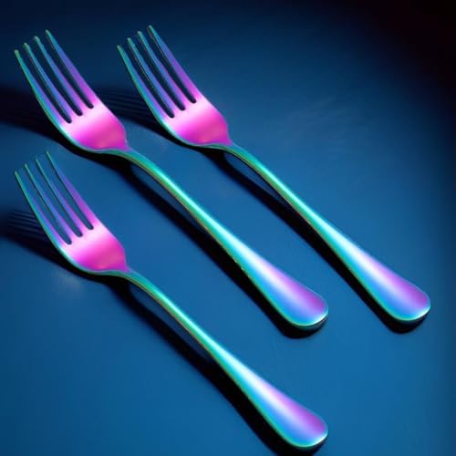 Rainbow Forks Silverware Set Of 6 Pieces, Stainless Steel Forks, Mirror - Image 3