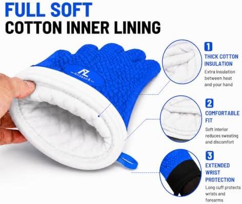 Silicone Oven Gloves, 500°F Heat Resistant, w/2 Trivets - Image 4