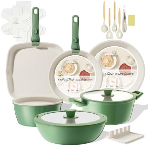BECIGAR 23pcs Ceramic Pots and Pans Set, Nonstick Detachable Handle Cookware by BecigarCookware