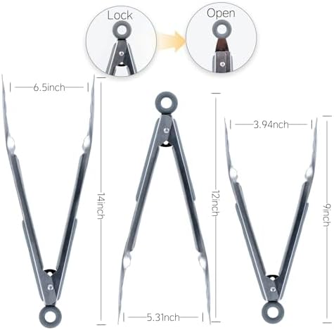 Stainless Steel BBQ Grill Tongs Set of 3, 9/12/14 Inch Locking Tongs - Image 2