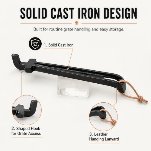 8.5-Inch Cast Iron Grill Grate Lifter Tool - Image 5