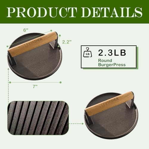 2.3lb Steak Weight & Burger Press, Striped Base - Image 3