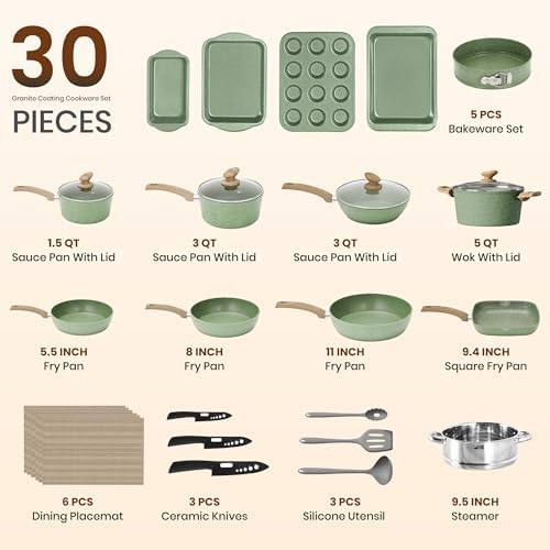 Kitchen Academy 30pcs Pots and Pans, Nonstick Cookware and Bakeware Sets - Image 6
