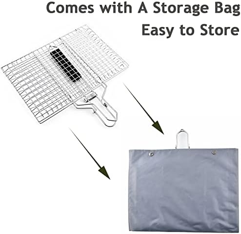 Fish Grilling Basket, BBQ Stainless Steel Barbecue Basket, Foldable Handle - Image 3