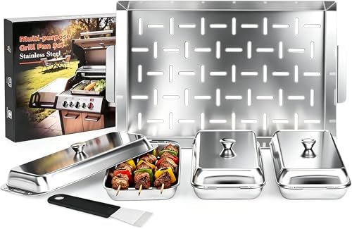 BBQ Vegetable Grill Basket Set, 4 Piece Stainless Steel Grill Pan Set by SearCook