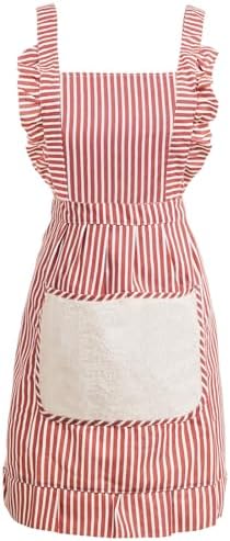 Cute Cotton Apron for Women, Adjustable Bib Cooking Kitchen Aprons by Ftuency