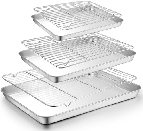 TeamFar Baking Sheet with Rack Set, 3 Pans + 3 Racks, 19.6/16/12.5 Inch by TeamFar