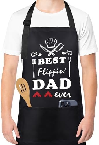 Fiodrimy Black Funny Aprons for Men, Grill Apron for Dad Husband Birthday by Fiodrimy