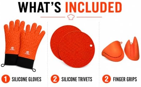 Silicone Oven Gloves, 500°F Heat Resistant, w/2 Trivets - Image 2