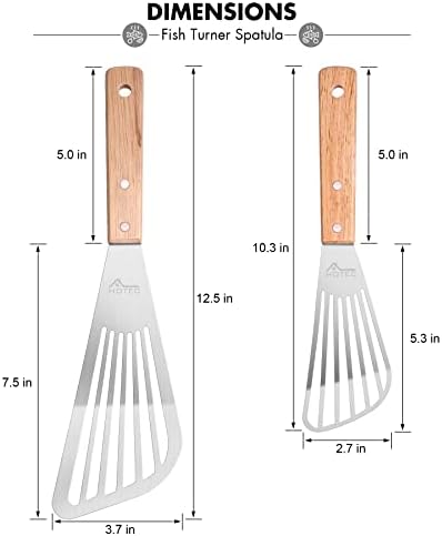 HOTEC 2-Pack Stainless Steel Fish Spatula, Wooden Handle - Image 2