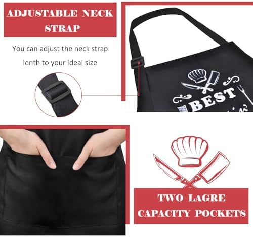 Fiodrimy Black Funny Aprons for Men, Grill Apron for Dad Husband Birthday - Image 3