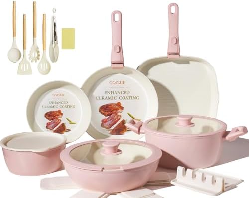 Ceramic Cookware Set Non Stick 23Pcs Pots and Pans Set Non Toxic by COICUR