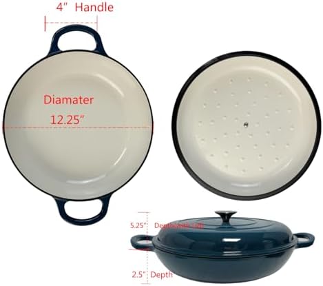 3.5 Quarts Enameled Cast Iron Braiser, Non Stick Enameled Cast Iron Casserole - Image 3