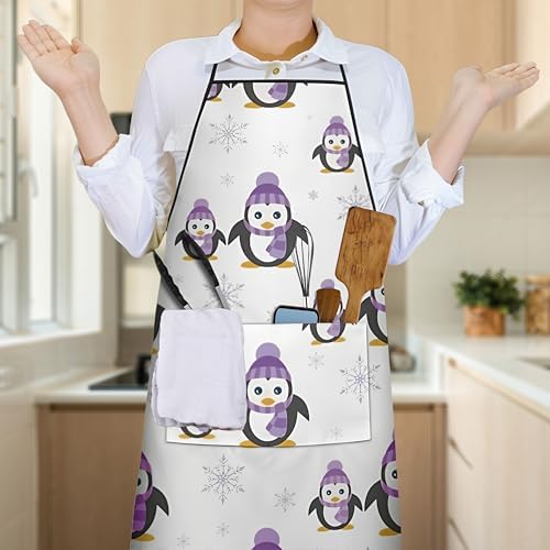 Penguin Kitchen Aprons with Utility Pockets Women Funny Adjustable Bib Baking - Image 4