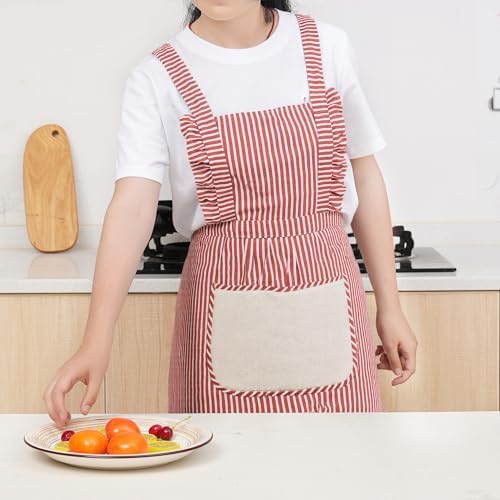 Cute Cotton Apron for Women, Adjustable Bib Cooking Kitchen Aprons - Image 5