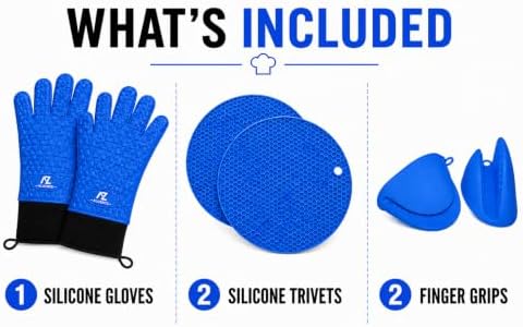 Silicone Oven Gloves, 500°F Heat Resistant, w/2 Trivets - Image 2