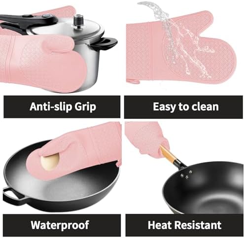 Silicone Oven Mitts, Heat Resistant 500F Kitchen Mitts 2PCS, 11.6" BPA-Free - Image 4