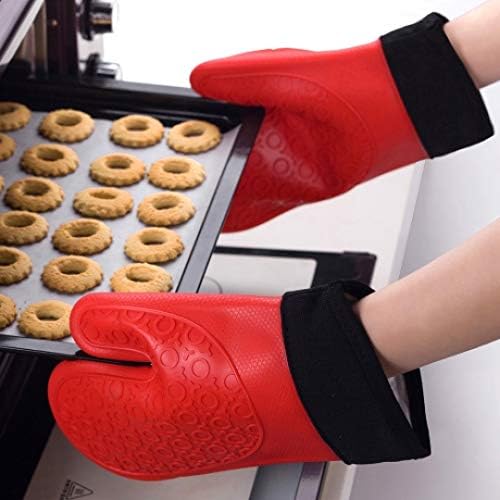 2PCS Red Black Professional Extra Large Silicone Oven Mitts and Pot Holders - Image 5