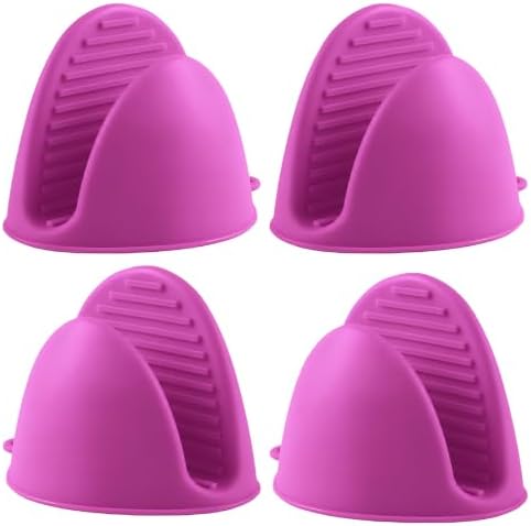 2 Pairs All Magenta Mini Silicone Oven Gloves, Mini Finger Protector Pot Holder by vvmotes