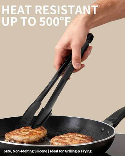Professional Stainless Steel Kitchen Tongs, Dishwasher safe 12'' Black - Image 4