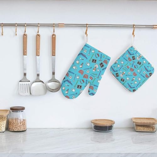 2 Pcs Kitchen Gloves Hot Pad Teeth Dental Blue Farmhouse Pot Holder Oven Mitts - Image 6