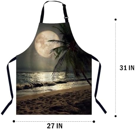 Tropical Beach Palm Tree With Full Moon Starry Night Waterproof Apron Kitchen - Image 2