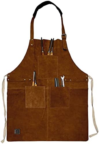 Leather Grill Work Apron with Tool Pockets by RusticTown