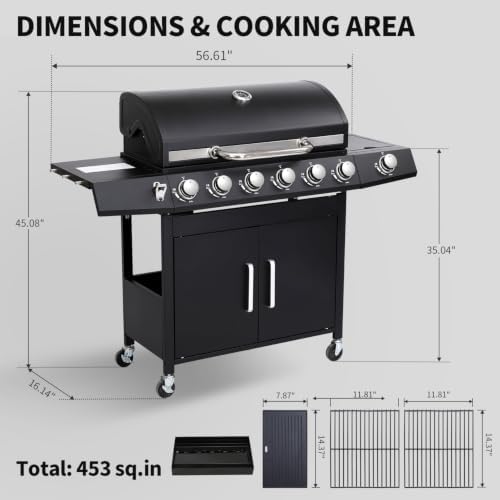 6 Burner Gas Grill with Side Burner, Griddle and Grill Combo - Image 2