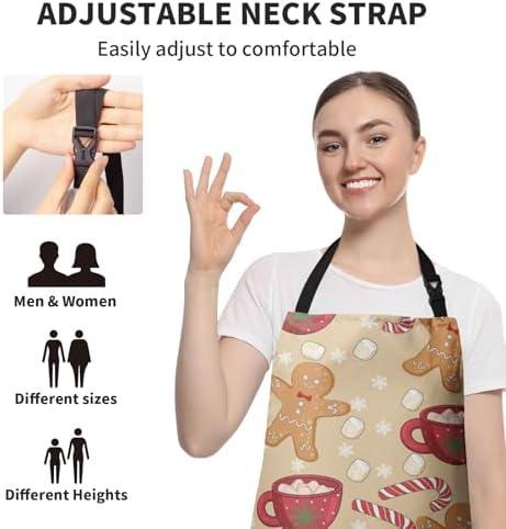 Christmas Apron with Pocket Gingerbread Men and Candy Cane Aprons with Long - Image 6