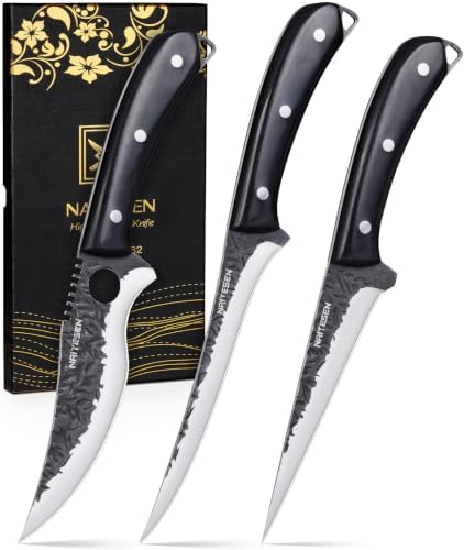 3PCS Boning and Fillet Knife Set, Forged Meat Trimming & Skinning Tools by Naitesen
