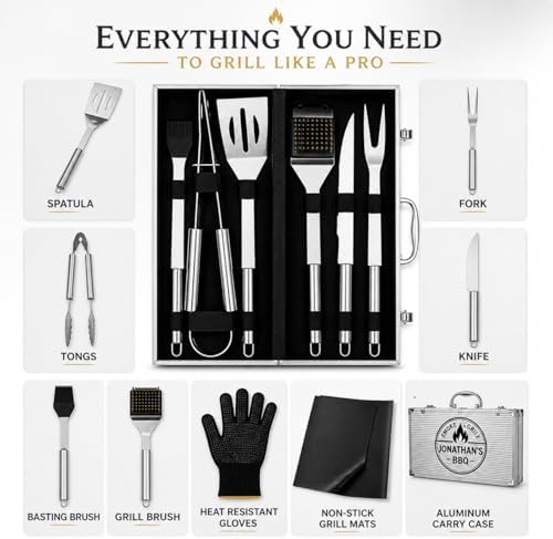 Personalized BBQ Grill Set for Men – Custom Engraved 10pc Stainless Steel Tools - Image 4