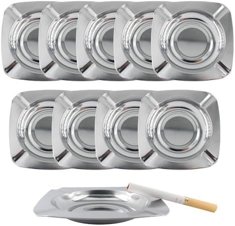 Lilaly 10-Pack Square Stainless Steel Ashtray Set by Lilaly