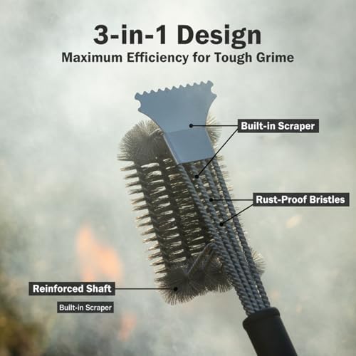 Grill Brush with Scraper, 18 Inch One-Piece BBQ Cleaner - Image 3
