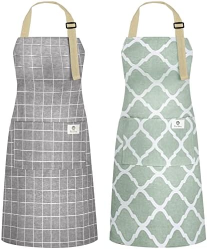 NLUS 2 Pack Kitchen Cooking Aprons, Adjustable Bib Waterproof Chef Apron by NLUS