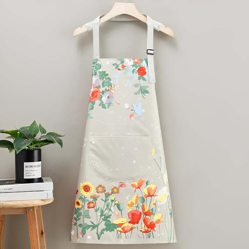 Floral Aprons with Pocket Blooming Floral Womens Waterproof Apron - Image 5
