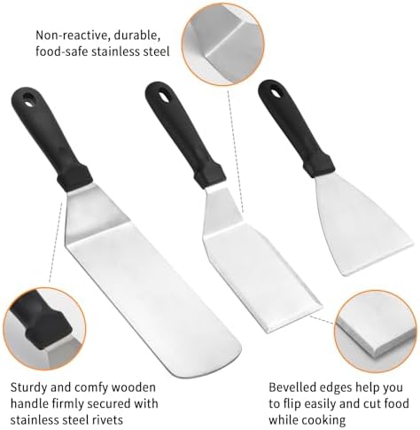 Metal Spatula Set for 5-Griddle Spatula-Griddle Scraper-Burger Press-Stainless - Image 3