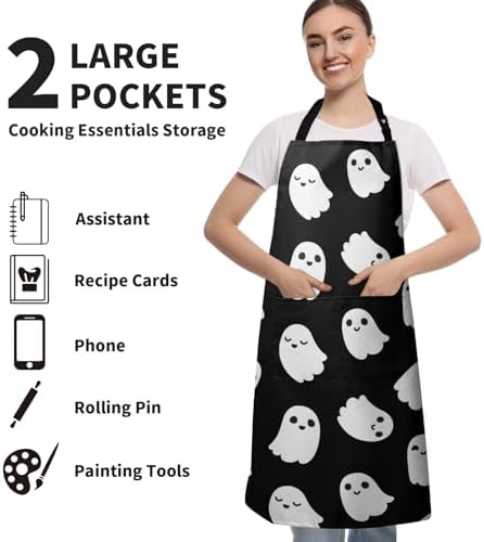 Halloween Aprons for Women Ghost Black Adjustable Apron - Image 6