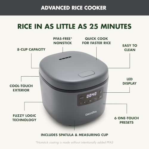 GreenPan Advanced Rice Cooker, 4-Cups Uncooked/8-Cups Cooked - Image 4