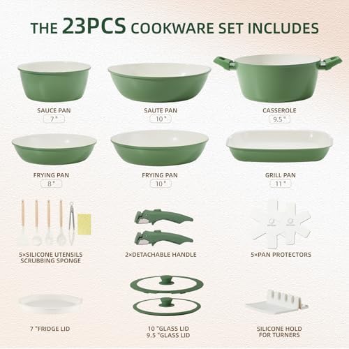 BECIGAR 23pcs Ceramic Pots and Pans Set, Nonstick Detachable Handle Cookware - Image 2