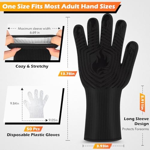 BBQ Gloves, 1472°F Heat Resistant Fireproof Silicone Oven Mitts - Image 2