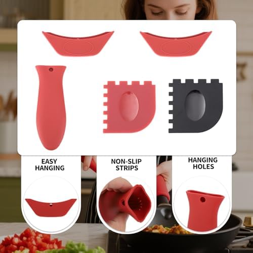 5pcs Silicone Handle Cover for Lodge Cast Iron Skillets, Includes Pan Grip - Image 4